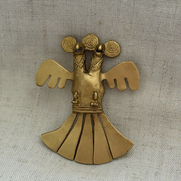 VINTAGE Pre-Columbian Style Double Bird Brooch Large Goddess Core Art Deco Rare - Picture 3 of 10